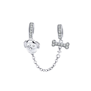 Dog & Bone Safety Chain Charm 925 Sterling Silver
