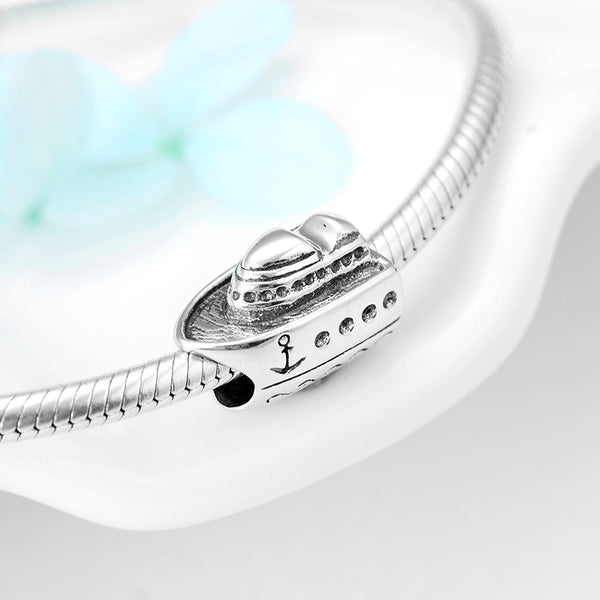 Polished Cruise Ship Pendant - 925 Sterling Silver, 23x19mm, 2.4 Grams, Vintage Design Necklace Or Bracelet Charm