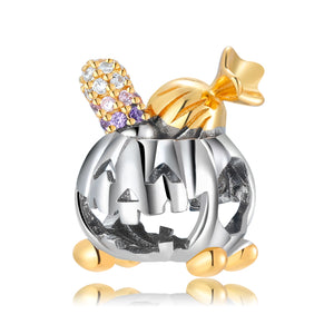 Pumpkin Head with Candy Charm 925 Sterling Silver