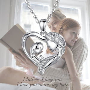 Double Halo Heart Mother & Daughter Crystal Necklace Sterling Silver
