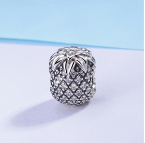 Tropical Pineapple Bead Ball Charm 925 Sterling Silver