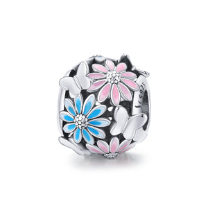 Daisy Butterfly Charm 925 Sterling Silver