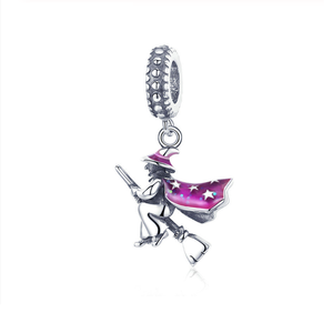 Magical Flying Witch on a Broomstick Charm 925 Sterling Silver