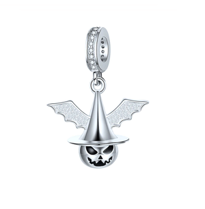 Eeps! Scary Witch Pumpkin Bat Charm 925 Sterling Silver