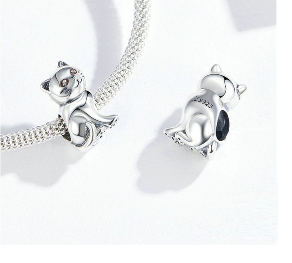 Lucky Cat Charm Sterling Silver fit Charm Bracelet | Loulu Charms