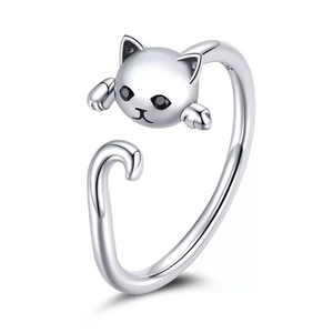 Black Eyed Crystal Open Cat Ring Sterling Silver