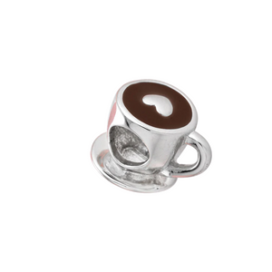 Coffee Lovers Heart Coffee Cup Charm 925 Sterling Silver