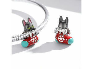Christmas Stocking Cat Charm 925 Sterling Silver