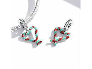Candy Cane Heart Charm 925 Sterling Silver