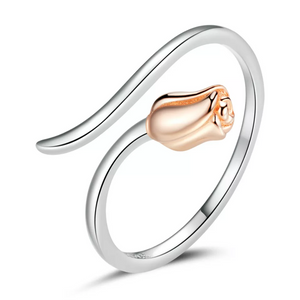 Two Tone Rose Wrap Bypass Ring Sterling Silver