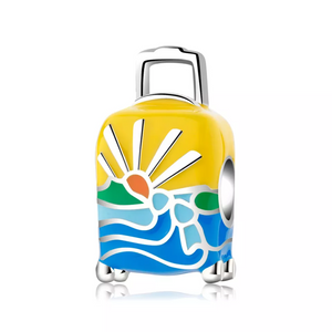 Sunny Beach Vacation Suitcase Charm 925 Sterling Silver