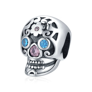 Crystallized Day of the Dead Skull Charm 925 Sterling Silver