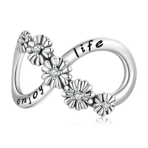 Enjoy Life Infinity Symbol Daisy Charm 925 Sterling Silver
