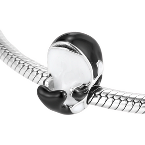 Orca Black & White Enamel Bead Charm 925 Sterling Silver