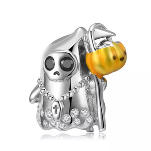 Ghostly Goblin Trick-or-Treater w/ Pumpkin Candy Basket Charm 925 Sterling Silver