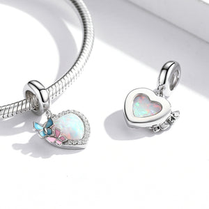 Opalite Crystal Heart Butterfly Charm 925 Sterling Silver