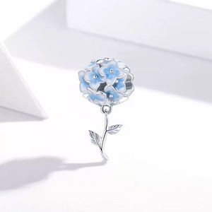 Enamel 3D Blue Hydrangea Flower Bouquet Charm 925 Sterling Silver