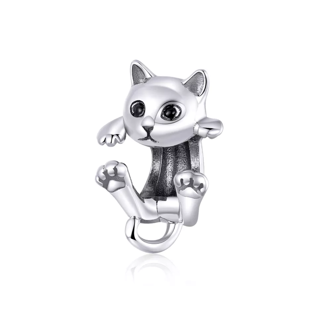Cat Expandable Wire Bangle Bracelet Kitty Lover Meow Sterling Silver Plt  Charms