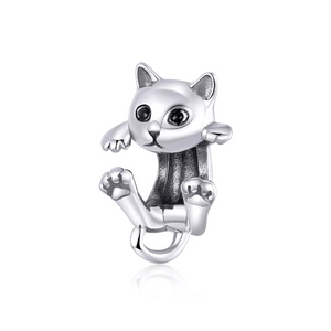 Adorable Cuddly Kitten Cat Charm 925 Sterling Silver