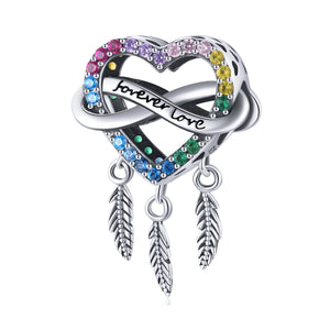 Forever Love Heart Infinity Symbol Dream Catcher Charm 925 Sterling Silver
