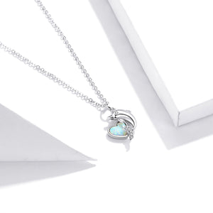 Opalite Dolphin Heart Necklace Sterling Silver