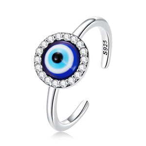 Blue Evil Eye Halo Cuff Ring Sterling Silver
