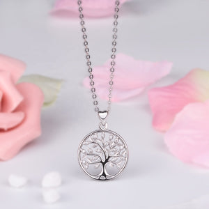 Filigree Tree of Life Crystal Medallion Necklace Sterling Silver