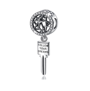 Follow Your Dreams Galaxy Guidance Key Charm 925 Sterling Silver