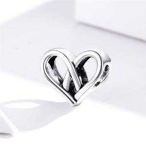 Love Knot Open Heart Charm 925 Sterling Silver