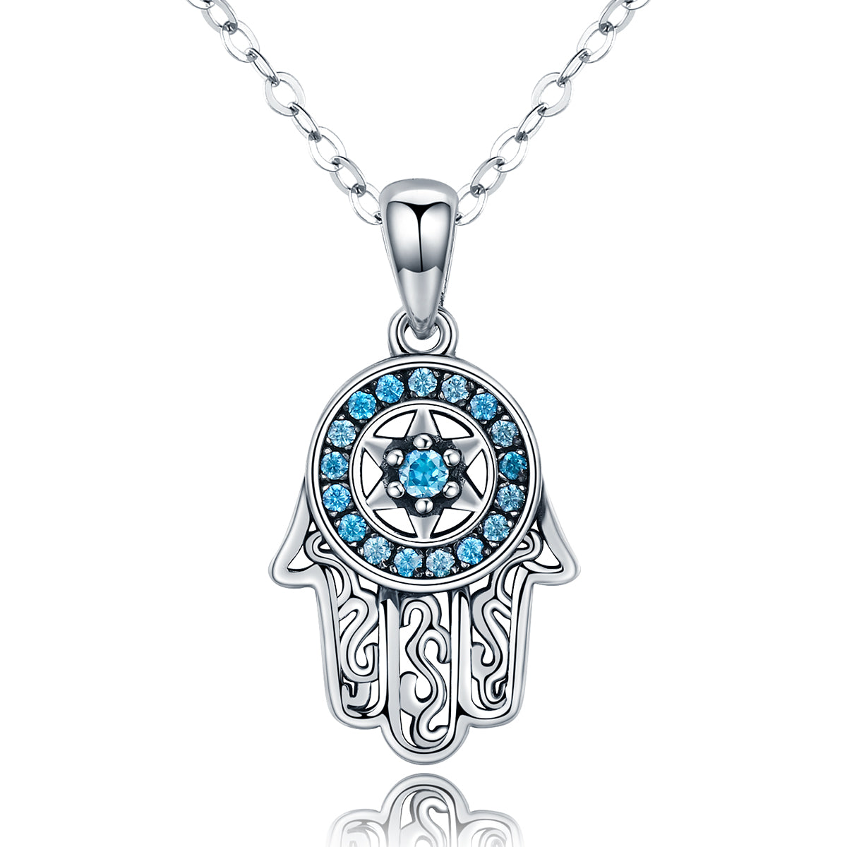 Blue Opal Hamsa Hand Necklace on Sterling Silver Chain – Dandelion Jewelry