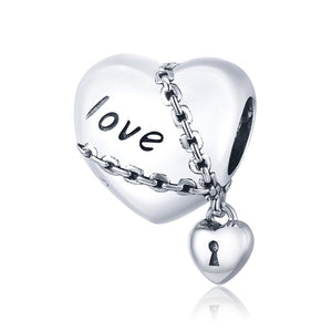 Love Forever Padlock Dangle Heart Charm 925 Sterling Silver
