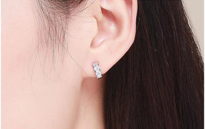 CZ Princess Channel Hoop Earrings Sterling Silver