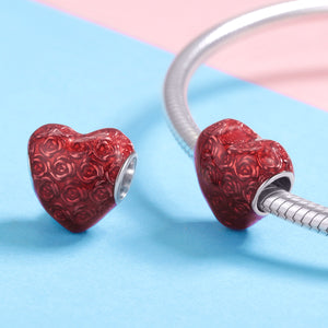 Red Roses Heart Charm 925 Sterling Silver
