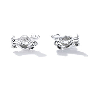 Crystal Dachshund Stud Earrings Sterling Silver