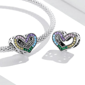 Rainbow Heart Charm 925 Sterling Silver