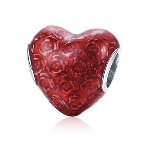 Red Roses Heart Charm 925 Sterling Silver