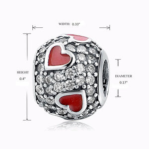 Sparkling Red Hearts Charm 925 Sterling Silver