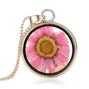 Dried Pink Flower Necklace