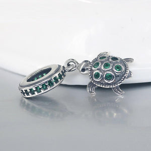 Emerald Crystal Turtle Charm 925 Sterling Silver