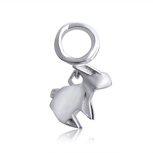 Shiny Origami Rabbit Dangle Charm 925 Sterling Silver