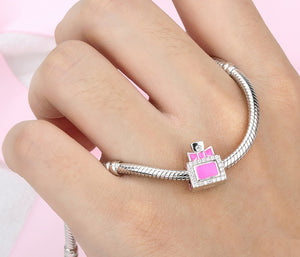Pink Cubic Zirconia Perfume Bottle Charm 925 Sterling Silver