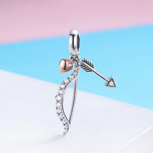 Cupid's Sparkling Bow & Arrow Charm 925 Sterling Silver