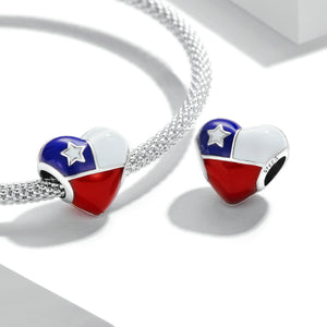 Chile Flag Heart Charm 925 Sterling Silver