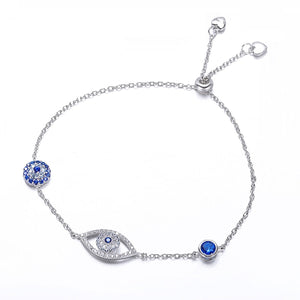 Blue Evil Eye Bracelet Sterling Silver