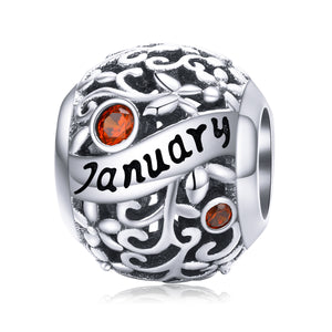 Garnet Birthstone January Charm 925 Sterling Silver