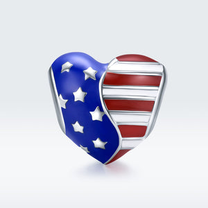 American Flag Heart Charm 925 Sterling Silver