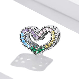 Rainbow Heart Charm 925 Sterling Silver