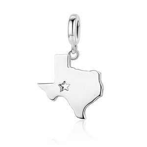 Heartland Texas State Map Dangle Charm 925 Sterling Silver