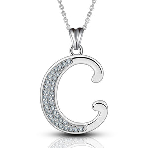Letter C Crystallized Graffiti Font Initial Necklace Sterling Silver