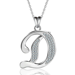 Letter D Crystallized Graffiti Font Initial Necklace Sterling Silver